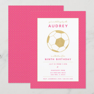 Graphic Soccer Star Sports Party i Rosa och Guld Inbjudningar