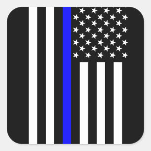 Graphic Thin Blue Line Visning US Flagga Fyrkantigt Klistermärke