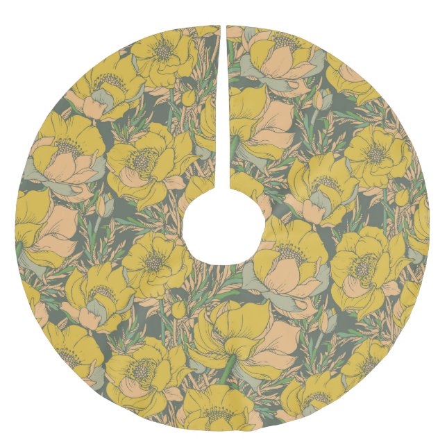 Graphic Vår Trollius Flowers Julgransmatta Borstad Polyester (Framsidan)