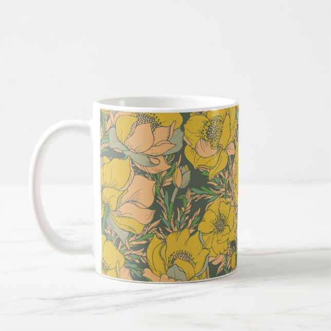 Graphic Vår Trollius Flowers Kaffemugg (Vänster)