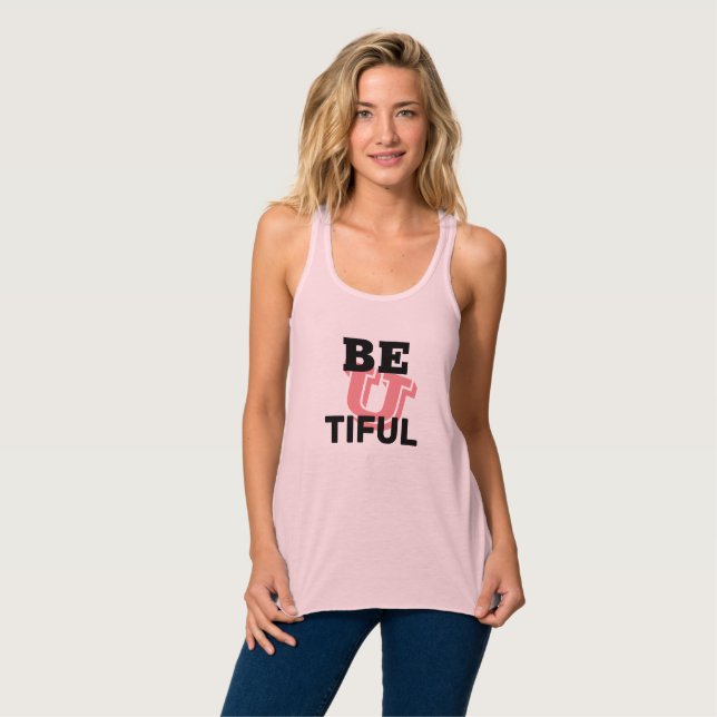 Graphic White BE U TIFUL Womens Girlkompis Linne Med Racerback (Hel framsida)