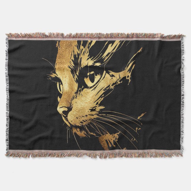 Graphique Élégant Chat Noir et Or Texturé Filt (Framsidan)