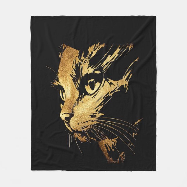 Graphique Élégant Chat Noir et Or Texturé Fleecefilt (Framsidan)