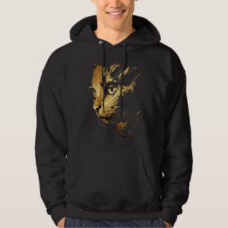 Graphique Élégant Chat Noir et Or Texturé Hoodie