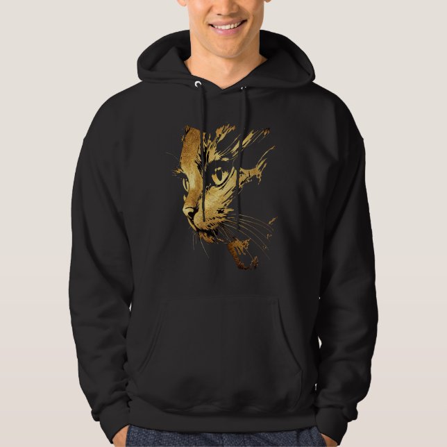 Graphique Élégant Chat Noir et Or Texturé Hoodie (Framsida)