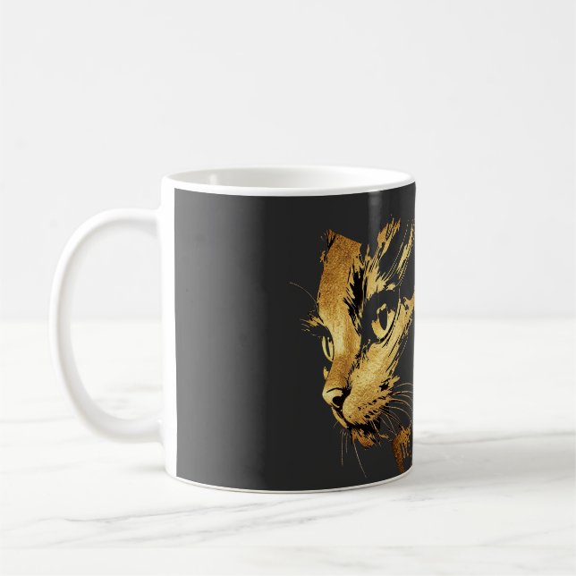 Graphique Élégant Chat Noir et Or Texturé Kaffemugg (Vänster)
