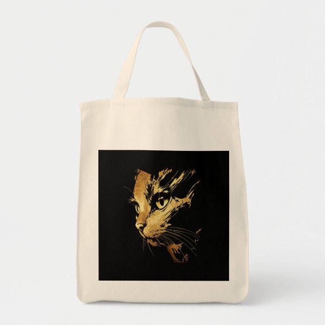 Graphique Élégant Chat Noir et Or Texturé Tygkasse (Framsidan)