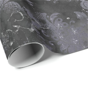 Graphite Grått Cement Black Blommigt Grungy Shabby Presentpapper