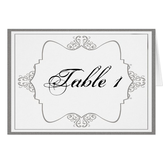 Graphite Grått Filigree Posh Bröllop Bordsnummer OBS Kort (Framsidan Horizontal)