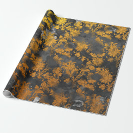 Graphite Grått Guld Black Blommigt Grungy Chic Presentpapper