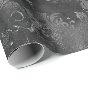 Graphite Grått Silver Black Blommigt Grungy Monoch Presentpapper