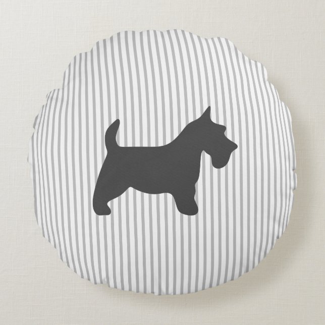 Graphite Terrier på Grått Rand Rund Kudde (Framsidan)