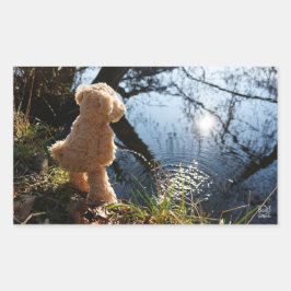 Grappige beer die ondeugend plast. rektangulärt klistermärke