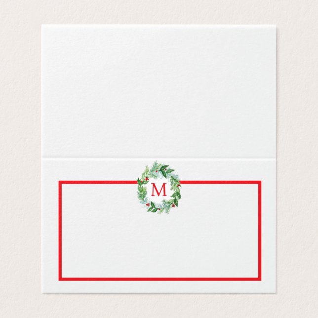 Gräs Berries Wandeans Monogram julPLACECARD Kort (Utsida ovikt)