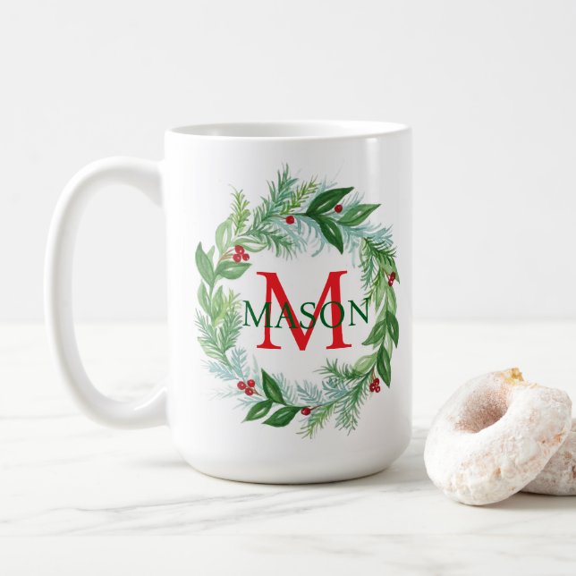 Gräs Berries Wandekrans Monogram julkaffe Mugg (Med munk)