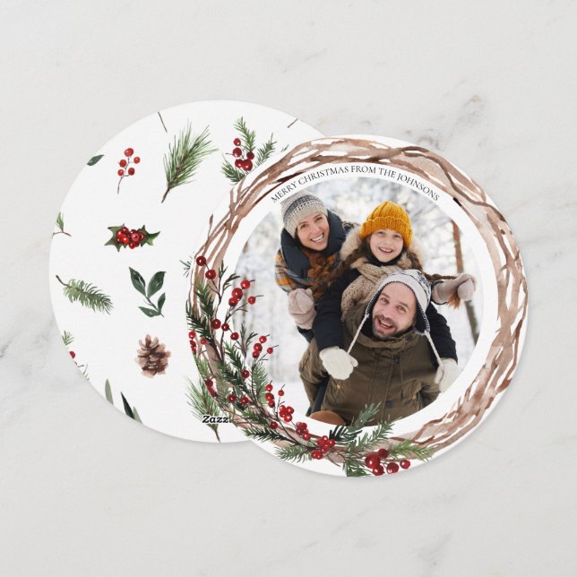 Gräs Berry Natural Botanicals Round Photo Helgdag Julkort (Fram/baksida)