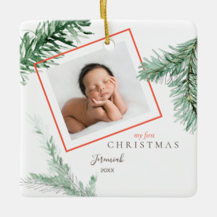 Gräs Bough Child Photo My 1st jul Square Julgransprydnad Keramik