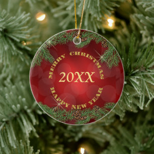 Gräs Bough Guld Text Red Jul Julgransprydnad Keramik