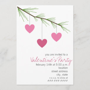 Gräs Bough & Rosa Hearts Valentines Inbjudan Party