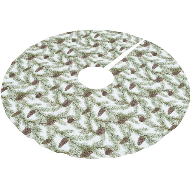 Gräs Boughs & Gräs Cones | Handmålad vattenfärg Julgransmatta Borstad Polyester (Vinklad)