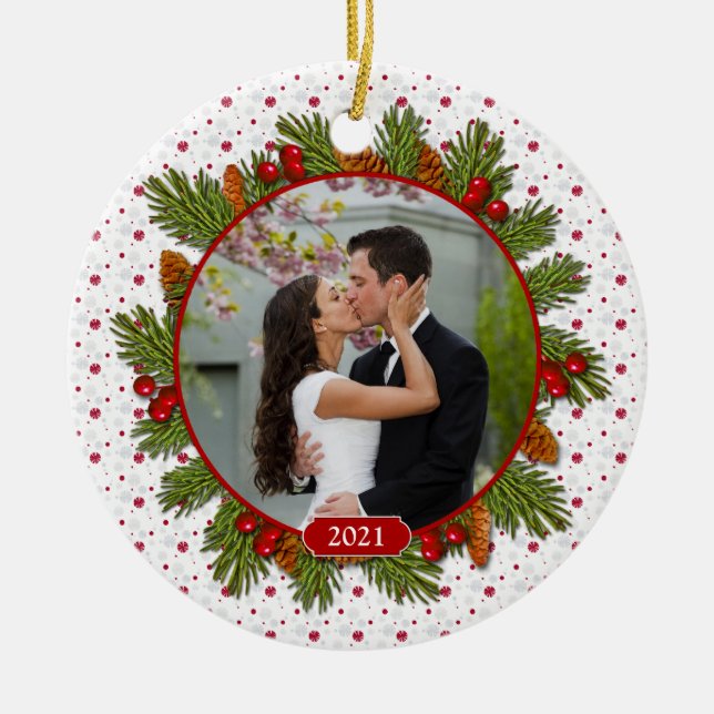 Gräs Boughs Holly 1:a julhelgen tillsammans Foto Julgransprydnad Keramik (Framsidan)