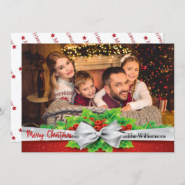 Gräs Bow med Holly Photo jul Julkort