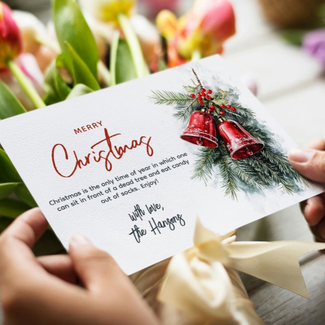 Gräs brunches och Red klockor God jul Julkort (Skapare uppladdad)