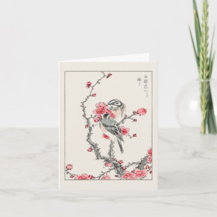 Gräs Bunting and Plum Träd - Japansk traditionell Kort