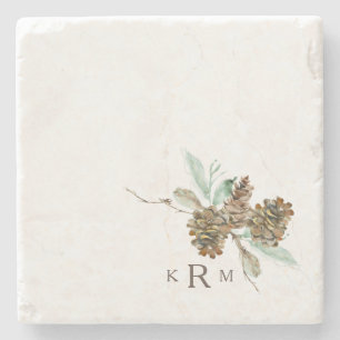 Gräs Cone Foliage Fall Helgdag Monogram Stenunderlägg