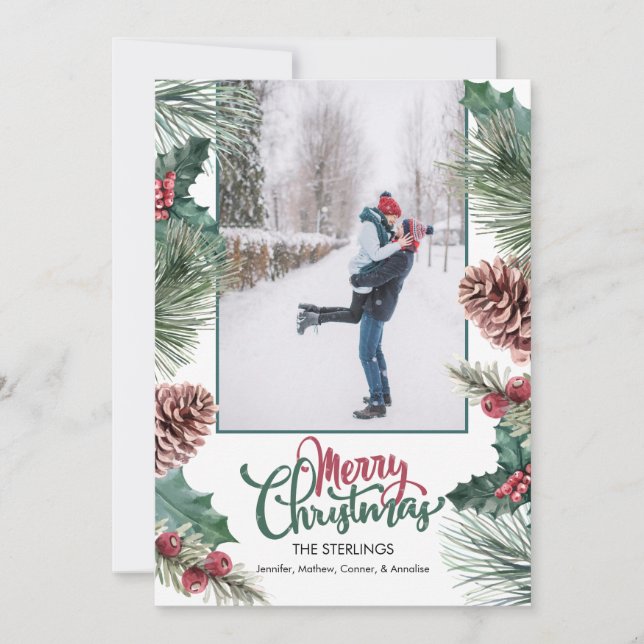 Gräs Cone Holly Gren Photo God jul Julkort (Framsida)