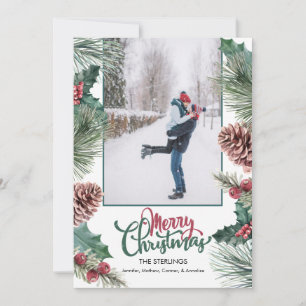 Gräs Cone Holly Gren Photo God jul Julkort