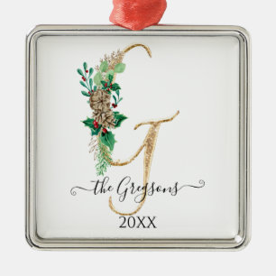 Gräs Cone Holly jul Guld Glitter Monogram G Julgransprydnad Metall