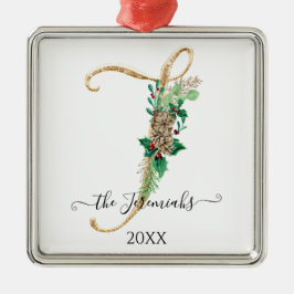 Gräs Cone Monogram J Guld Glitter Holly jul Julgransprydnad Metall