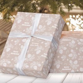 Gräs Cone Mönster Beige White Namn Text jul Presentpapper