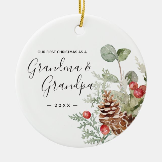 Gräs Cone Wandan Grandma Grandpa Första jul Julgransprydnad Keramik (Framsidan)