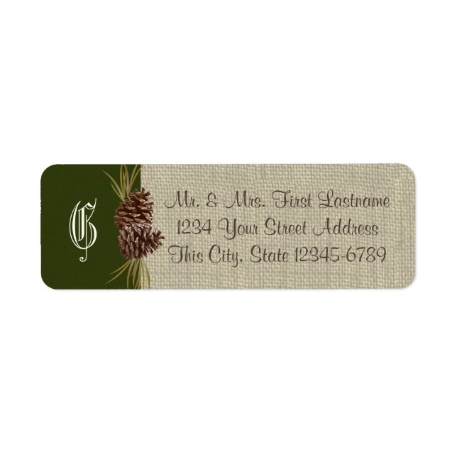 Gräs Cones and Burlap Woodland Grönt Returadress Etikett (Framsidan)