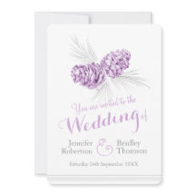 Gräs cones art lila grått bröllopsinbjudningar