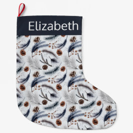 Gräs Cones & Gräs Nål Mönster Stor Julstrumpa