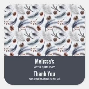 Gräs Cones & Gräs Nål Winter Mönster favor Fyrkantigt Klistermärke