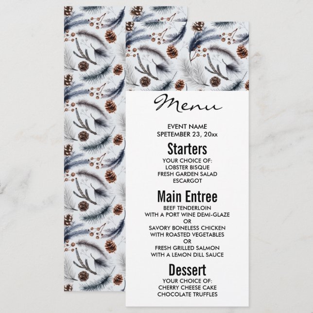 Gräs Cones & Gräs Nål Winter Mönster Inbjudningar (Fram/baksida)