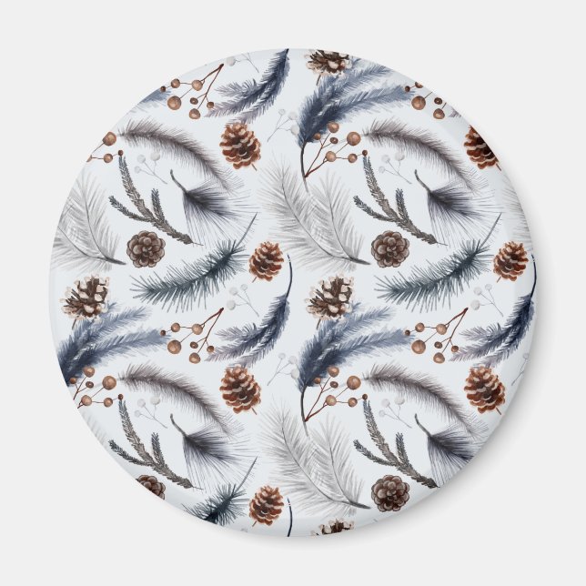 Gräs Cones & Gräs Nål Winter Mönster Magnet (Framsidan)