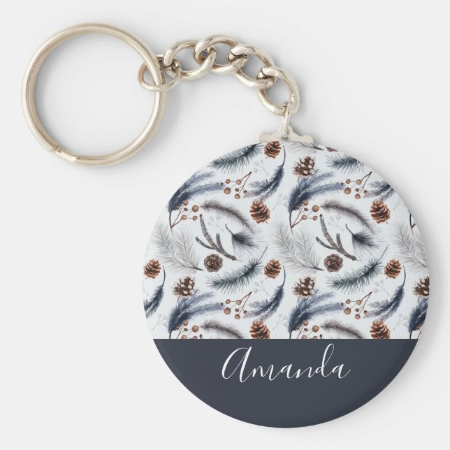 Gräs Cones & Gräs Nål Winter Mönster Nyckelring (Framsidan)