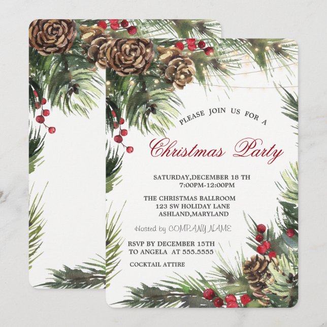 Gräs Cones,Gräs Träd Grenar jul Party Inbjudningar (Fram/baksida)