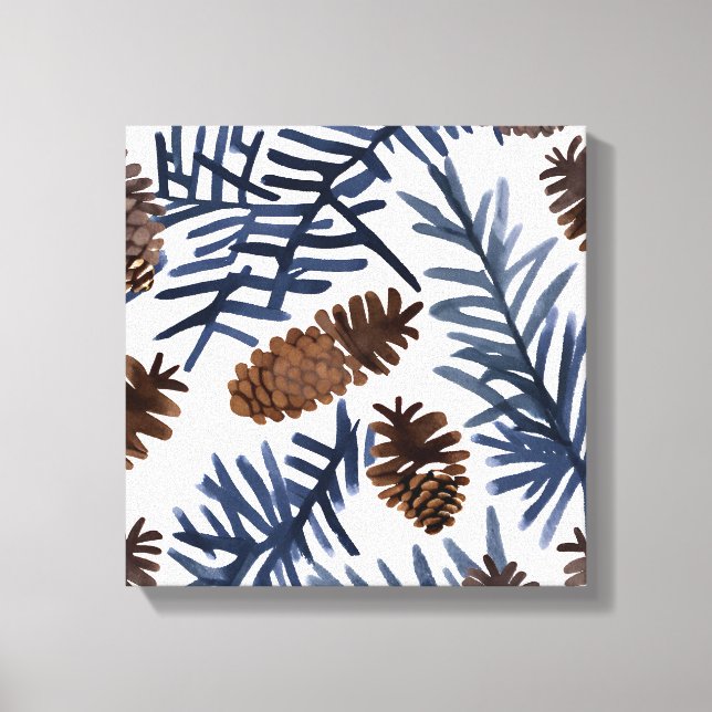 Gräs Cones & Grenar | Watercolor Winter-målning Canvastryck (Framsida)
