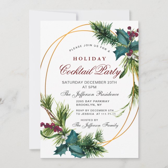 Gräs Cones Holly jul Helgdag Cocktail Party Inbjudningar (Framsida)