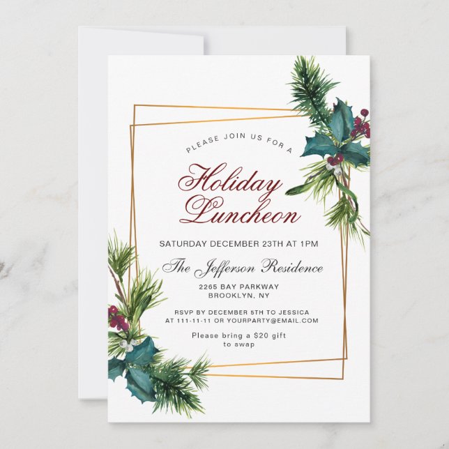 Gräs Cones Holly Ram jul Helgdag Luncheon Inbjudningar (Framsida)