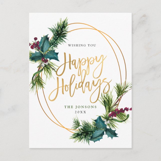 Gräs Cones Julhälsningar elegant i Guld jul Vykort (Framsida)