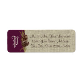 Gräs Cones och Burlap Mörk Plum Returadress Etikett