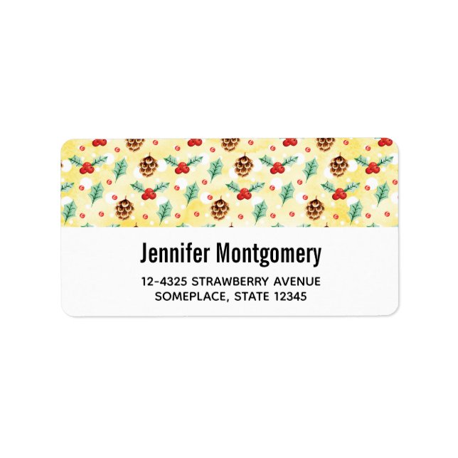 Gräs Cones och Holly jul Mönster Adressetikett (Framsidan)