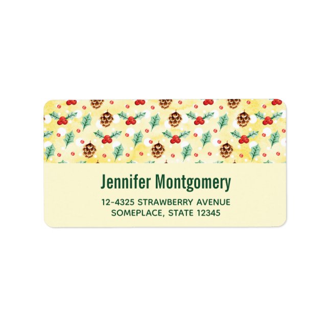 Gräs Cones och Holly jul Mönster Adressetikett (Framsidan)
